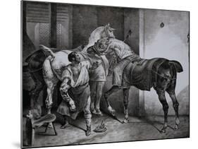 Farrier at Work Lithograph from Etudes de Cheveaux-Théodore Géricault-Mounted Giclee Print