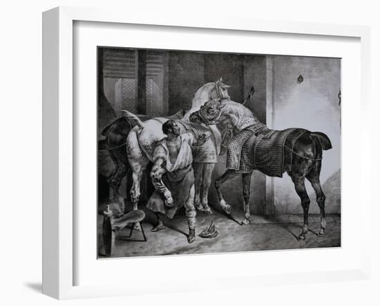Farrier at Work Lithograph from Etudes de Cheveaux-Théodore Géricault-Framed Giclee Print