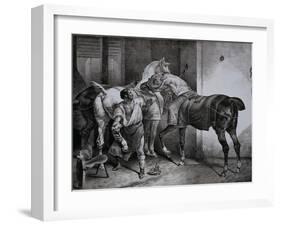 Farrier at Work Lithograph from Etudes de Cheveaux-Théodore Géricault-Framed Giclee Print