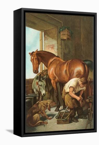 Farrier Shoeing Horse-null-Framed Stretched Canvas