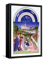 Fascimile of April: Courtly Figures in the Castle Grounds by the Limbourg brothers, from the 'Tres-null-Framed Stretched Canvas