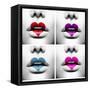 Fashion Abstract Collage Of Beauty Sexy Lips With Colorful Heart Shape Paint-Subbotina Anna-Framed Stretched Canvas