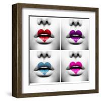 Fashion Abstract Collage Of Beauty Sexy Lips With Colorful Heart Shape Paint-Subbotina Anna-Framed Art Print