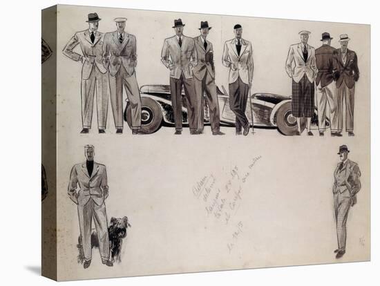 Fashion Design for 'Adam', Depicting Ten Male Models Standing by a Car-Ernst Deutsch-dryden-Stretched Canvas