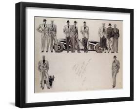Fashion Design for 'Adam', Depicting Ten Male Models Standing by a Car-Ernst Deutsch-dryden-Framed Giclee Print