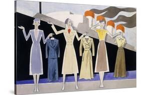 Fashion Design Showing Three Female Models Holding Up Garments on Hangers-Ernst Deutsch-dryden-Stretched Canvas