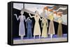 Fashion Design Showing Three Female Models Holding Up Garments on Hangers-Ernst Deutsch-dryden-Framed Stretched Canvas