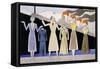 Fashion Design Showing Three Female Models Holding Up Garments on Hangers-Ernst Deutsch-dryden-Framed Stretched Canvas