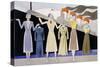 Fashion Design Showing Three Female Models Holding Up Garments on Hangers-Ernst Deutsch-dryden-Stretched Canvas