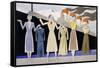 Fashion Design Showing Three Female Models Holding Up Garments on Hangers-Ernst Deutsch-dryden-Framed Stretched Canvas