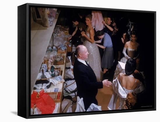 Fashion Designer Christian Dior and Staff at Rehearsal of New Collection Showing-Loomis Dean-Framed Stretched Canvas