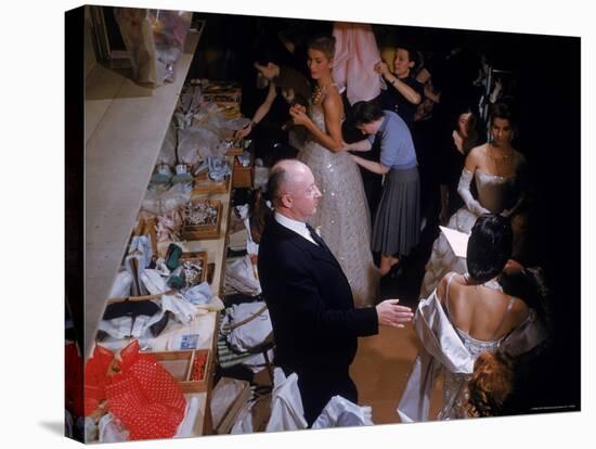 Fashion Designer Christian Dior and Staff at Rehearsal of New Collection Showing-Loomis Dean-Stretched Canvas