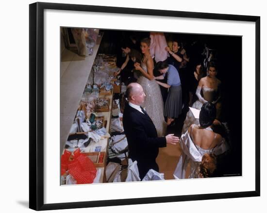 Fashion Designer Christian Dior and Staff at Rehearsal of New Collection Showing-Loomis Dean-Framed Premium Photographic Print