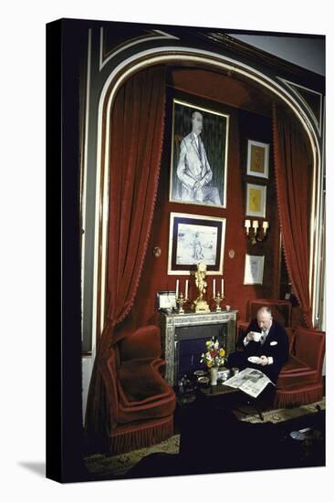 Fashion Designer Christian Dior Having Coffee While Reading Newspaper-Loomis Dean-Stretched Canvas