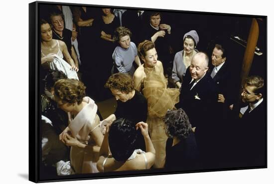 Fashion Designer Christian Dior with Staff at Rehearsal for New Collection Showing-Loomis Dean-Framed Stretched Canvas