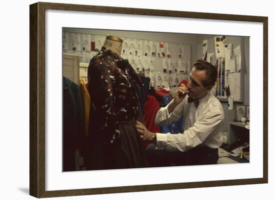 Fashion Designer David Crystam Working on Garments for David Carystal Inc, New York, NY, 1960-Walter Sanders-Framed Photographic Print