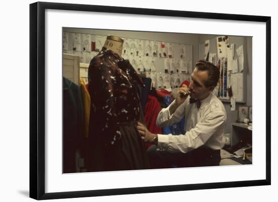 Fashion Designer David Crystam Working on Garments for David Carystal Inc, New York, NY, 1960-Walter Sanders-Framed Photographic Print