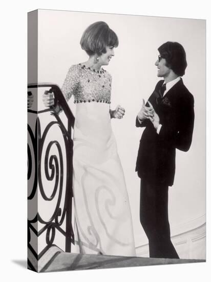 Fashion Designer Yves Saint Laurent Talking with Client Mrs. Stanley Donen at His Boutique-Pierre Boulat-Stretched Canvas