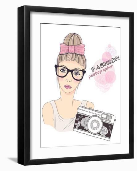 Fashion Girl Photographer-cherry blossom girl-Framed Art Print