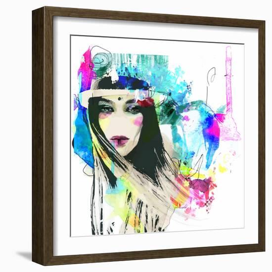 Fashion Illustration with a Face and Bright Free Hand Spots-A Frants-Framed Art Print