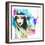 Fashion Illustration with a Face and Bright Free Hand Spots-A Frants-Framed Art Print