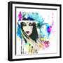 Fashion Illustration with a Face and Bright Free Hand Spots-A Frants-Framed Art Print