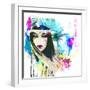 Fashion Illustration with a Face and Bright Free Hand Spots-A Frants-Framed Art Print