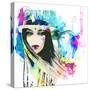 Fashion Illustration with a Face and Bright Free Hand Spots-A Frants-Stretched Canvas
