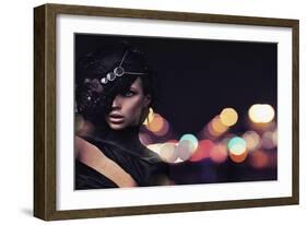 Fashion Lady Over City Background-conrado-Framed Art Print