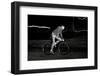 Fashion Man on the Fixed Gear Bike Rides around the City at Night. Black and White-Hrynevich Yury-Framed Photographic Print