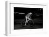 Fashion Man on the Fixed Gear Bike Rides around the City at Night. Black and White-Hrynevich Yury-Framed Photographic Print