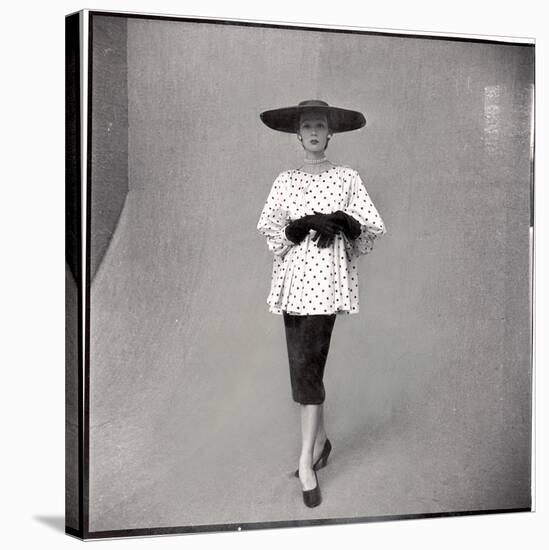 Fashion Model Showing Polka Dotted Smock Top over Black Skirt by Balenciaga-Gordon Parks-Stretched Canvas