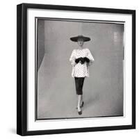 Fashion Model Showing Polka Dotted Smock Top over Black Skirt by Balenciaga-Gordon Parks-Framed Premium Photographic Print