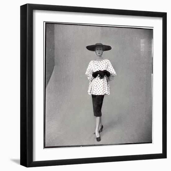 Fashion Model Showing Polka Dotted Smock Top over Black Skirt by Balenciaga-Gordon Parks-Framed Premium Photographic Print