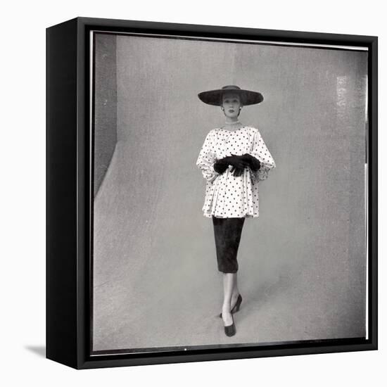 Fashion Model Showing Polka Dotted Smock Top over Black Skirt by Balenciaga-Gordon Parks-Framed Stretched Canvas