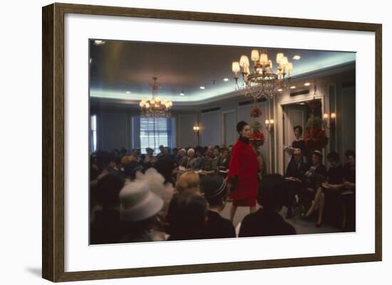 Fashion Model Shows Off a Christian Dior Design to Buyers and Press, New York, New York, 1960-Walter Sanders-Framed Photographic Print