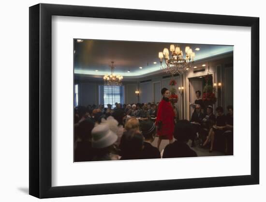 Fashion Model Shows Off a Christian Dior Design to Buyers and Press, New York, New York, 1960-Walter Sanders-Framed Photographic Print