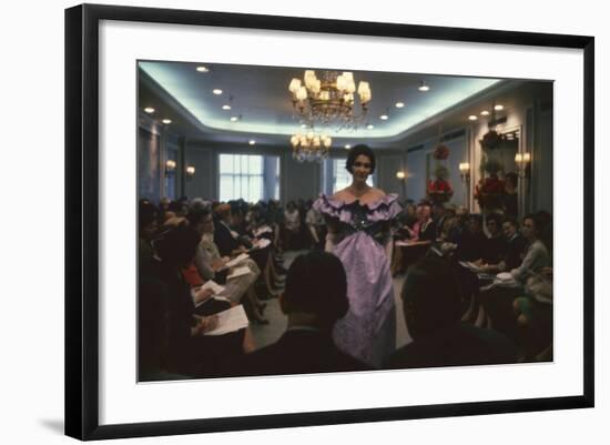 Fashion Model Shows Off a Christian Dior Design to Buyers and Press, New York, New York, 1960-Walter Sanders-Framed Photographic Print