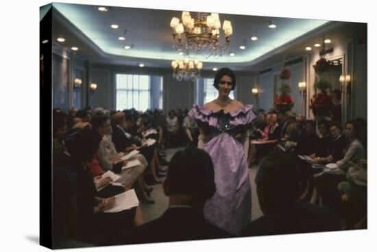 Fashion Model Shows Off a Christian Dior Design to Buyers and Press, New York, New York, 1960-Walter Sanders-Stretched Canvas