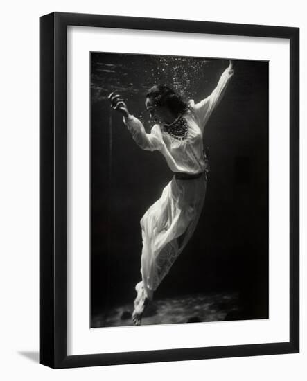 Fashion Model Underwater in Dolphin Tank-null-Framed Photographic Print