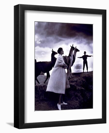 Fashion Model with Llamas, 1952-Science Source-Framed Premium Giclee Print