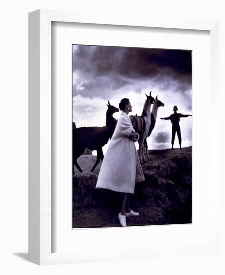 Fashion Model with Llamas, 1952-Science Source-Framed Giclee Print