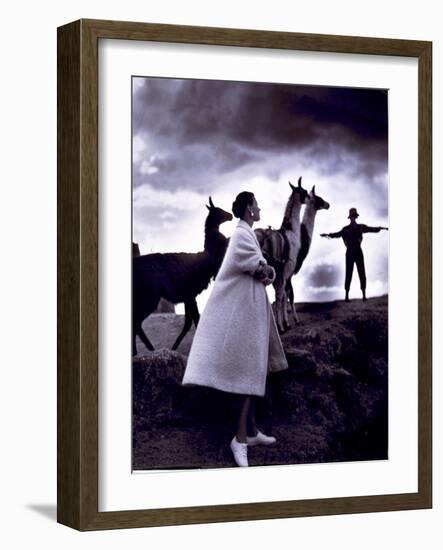 Fashion Model with Llamas, 1952-Science Source-Framed Giclee Print