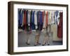 Fashion Models Behind a Suit Rack Trying on Clothes at Zelinka-Matlick, New York, New York, 1960-Walter Sanders-Framed Photographic Print