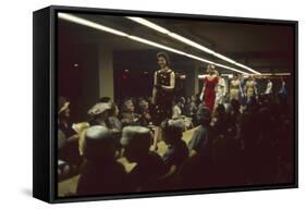 Fashion Models Show Off Designs to Buyers and Press at the 500 Club, New York, New York, 1960-Walter Sanders-Framed Stretched Canvas