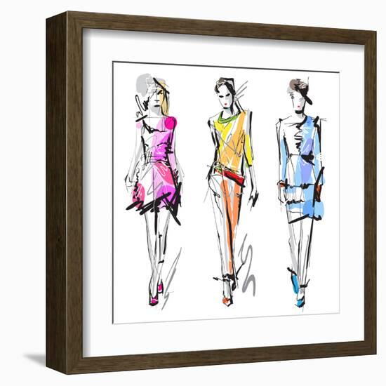 Fashion Models. Sketch-dahabian-Framed Art Print