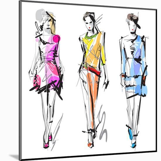 Fashion Models. Sketch-dahabian-Mounted Art Print