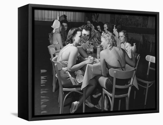 Fashion Models Taking Their Lunch Break at the Racquet Club Cafe-Peter Stackpole-Framed Stretched Canvas