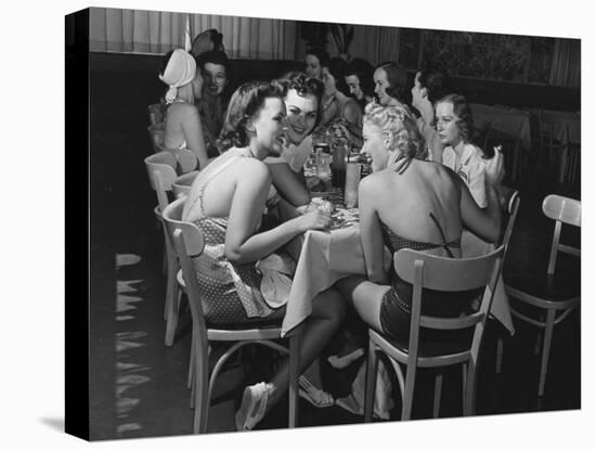 Fashion Models Taking Their Lunch Break at the Racquet Club Cafe-Peter Stackpole-Stretched Canvas