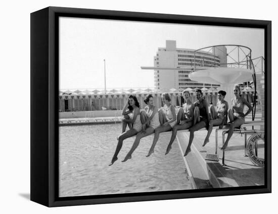 Fashion Models Wearing Swimsuits at the Eden Roc Swimming Pool-Lisa Larsen-Framed Stretched Canvas